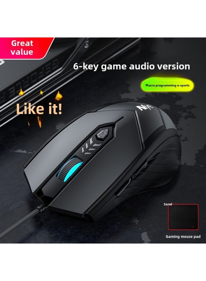 Desktop Mechanical Mouse Gaming E-sports Mute Silent Hongqingying Office Laptop Special Applicable Cable-Color:Flagship Audio Version Qingying 6-key Macro Definition + Dpi4 Gear + Skin-friendly Feel + Mouse Pad Qingying Game-Interface:Official Standard  - Image 1