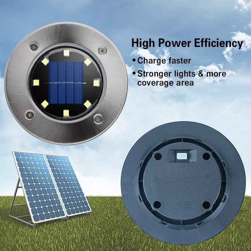 Aogist Outdoor Solar Ground Lights, 8 LED Waterproof Garden Disk Lights In-Ground Landscape Lighting for Lawn Patio Pathway Yard Deck Walkway (White, 8 Pack) - Image 3