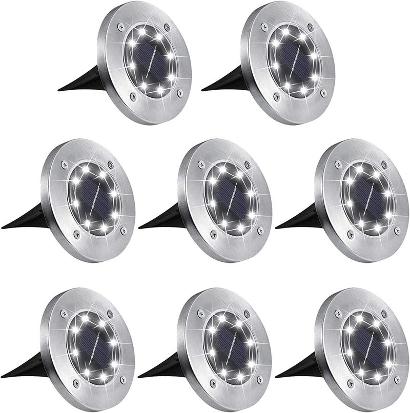 Aogist Outdoor Solar Ground Lights, 8 LED Waterproof Garden Disk Lights In-Ground Landscape Lighting for Lawn Patio Pathway Yard Deck Walkway (White, 8 Pack) - Image 1