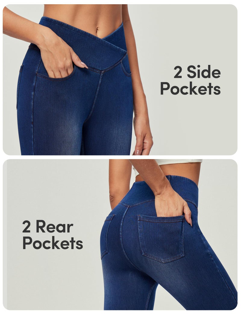 IUGA Stretchy Skinny Jeans for Women High Waist Pull on Jeggings Sweatpant Jeans Tummy Control Jean Leggings with Pockets(Standard, Dark Blue, Large) - Image 5