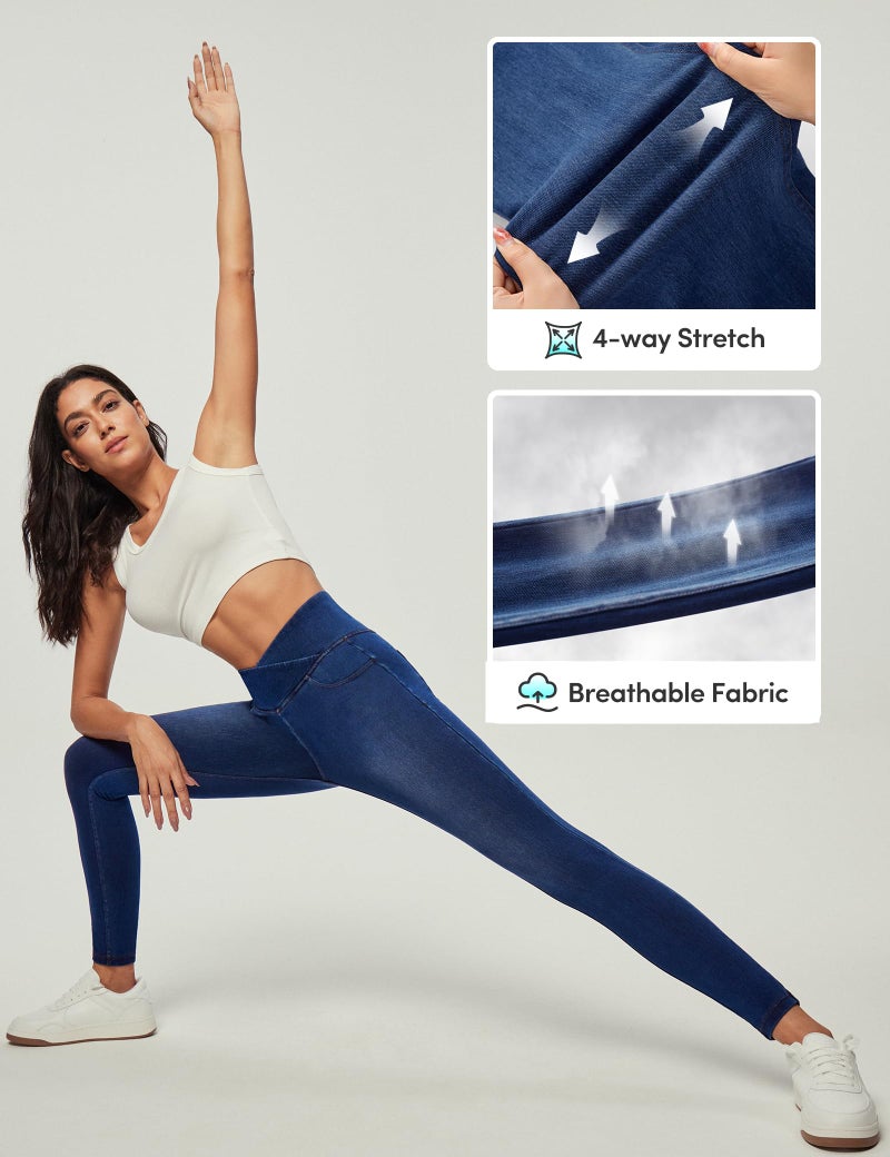 IUGA Stretchy Skinny Jeans for Women High Waist Pull on Jeggings Sweatpant Jeans Tummy Control Jean Leggings with Pockets(Standard, Dark Blue, Large) - Image 4