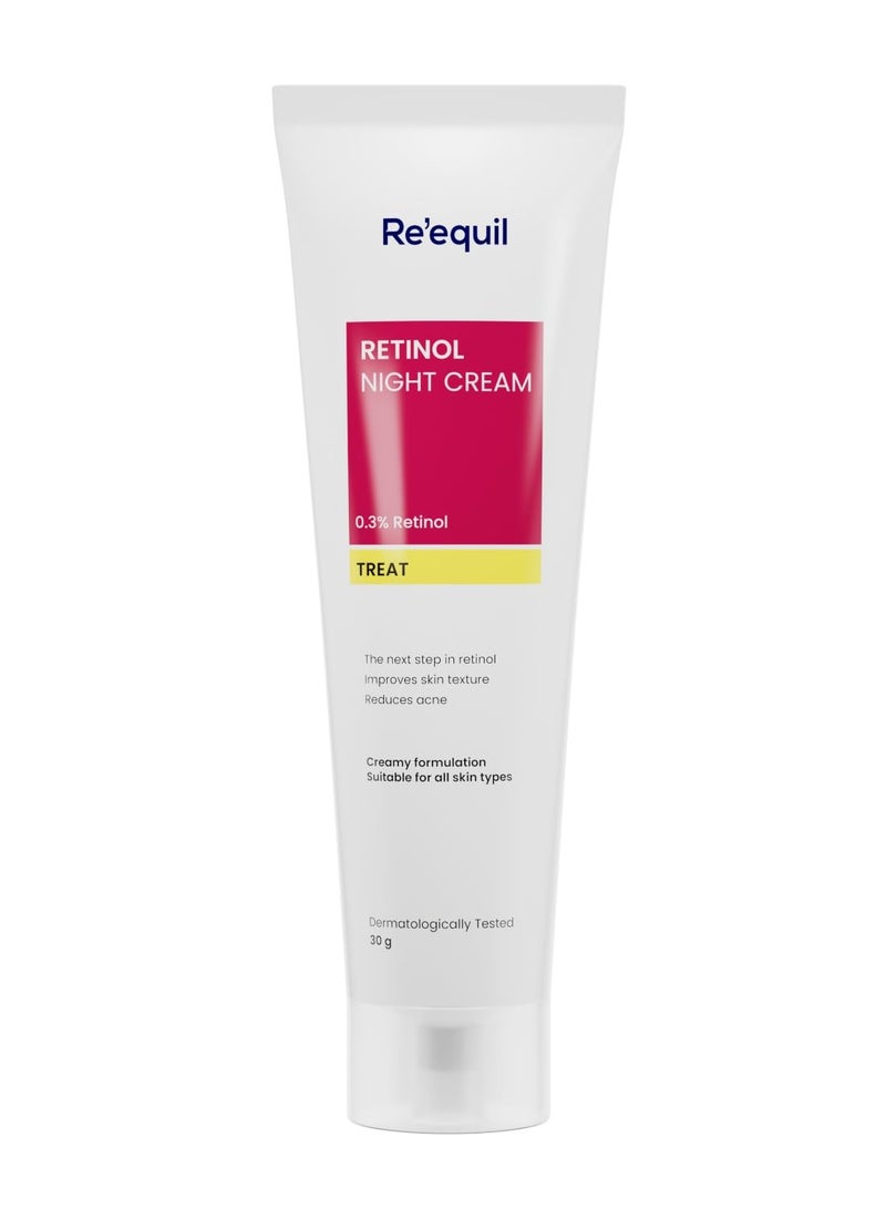RE' EQUIL 0.3% Retinol Night Cream, Improves Skin Texture, Reduces Acne, Unisex, For All Skin Types, 30G - Image 1