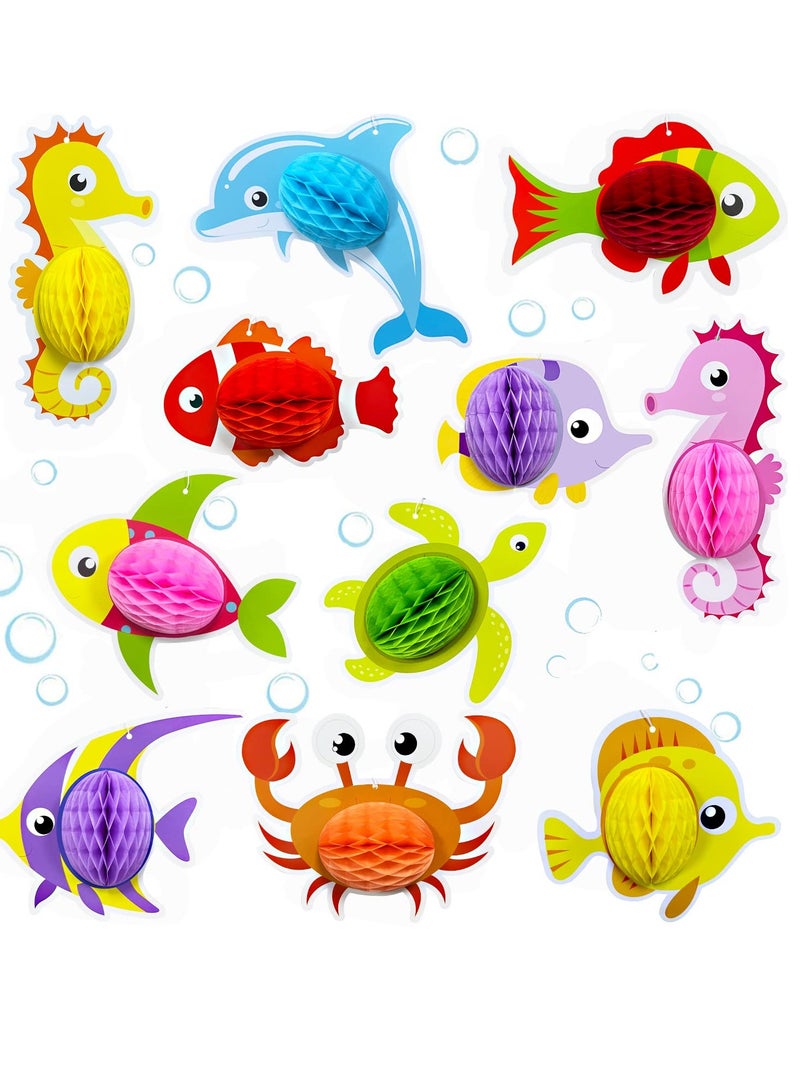 Underwater World Party Decorations - 11-Piece 3D Marine Life Honeycomb Ball Set for Children's Birthday, Handmade Hanging Decor & Table Accessories, Perfect for Celebrations!  - Image 1