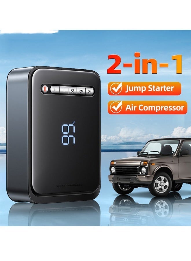 2-in-1 Portable Car Jump Starter with Air Compressor & Power Bank, 1000A Peak Current, 8000mAh Battery, LED Display, 150PSI Tire Inflator, Fast Charger 3.0, Car Battery Charger, Emergency Starter for Cars, Van, SUV, Pickup Trucks & RVs, Supports 4.0L Gas/2.5L Diesel Engines - Image 1