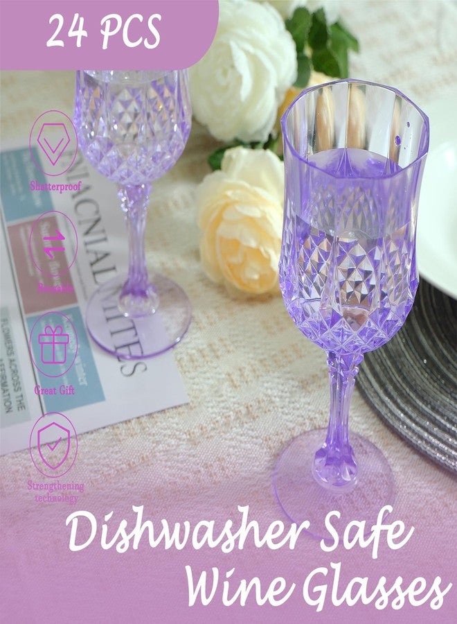 LEYIQU Plastic Wine Glasses, Plastic Goblets Vintage Style Cordial Drinking Glasses for Valentine’s Day, Wedding Reception, Grand Event Party Supplies (24, Purple) - Image 4