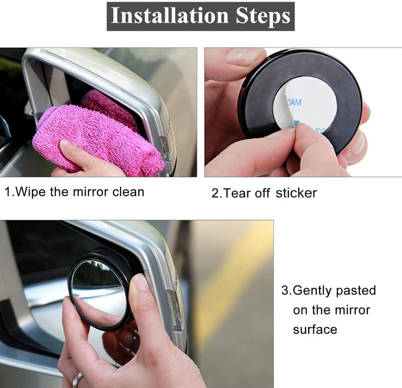 Tazweeq 2 Pcs Blind Spot Mirrors - Round HD Glass Convex 360° Wide Angle Side Rear View Mirror - Image 5