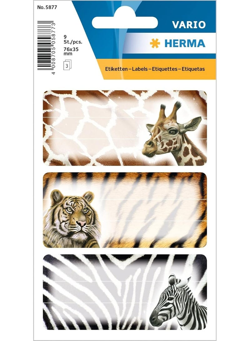 HERMA 5877 African Safari Animals Book Labels for School Kids, Self-Adhesive Lined Notebook Name Stickers, 76x35mm - 9 Pieces Pack - Image 1