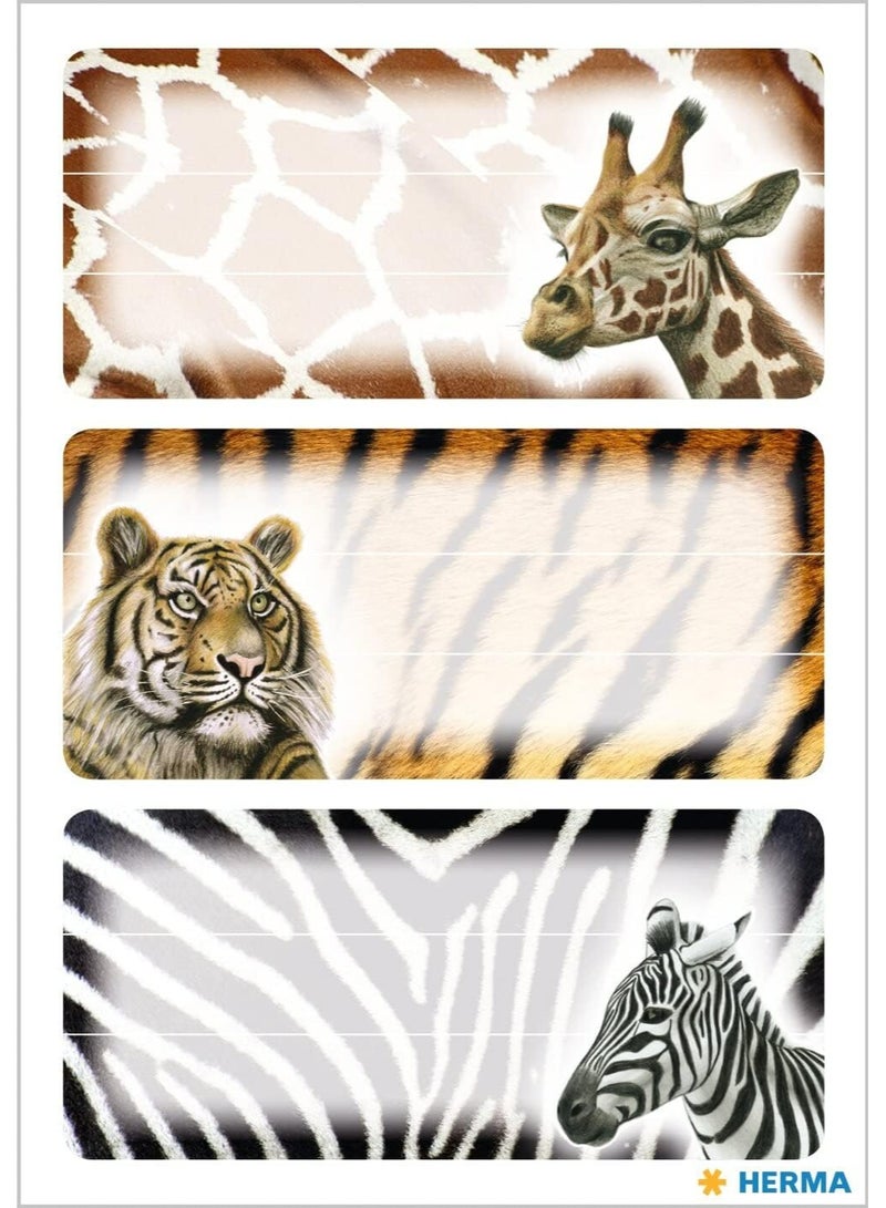 HERMA 5877 African Safari Animals Book Labels for School Kids, Self-Adhesive Lined Notebook Name Stickers, 76x35mm - 9 Pieces Pack - Image 2