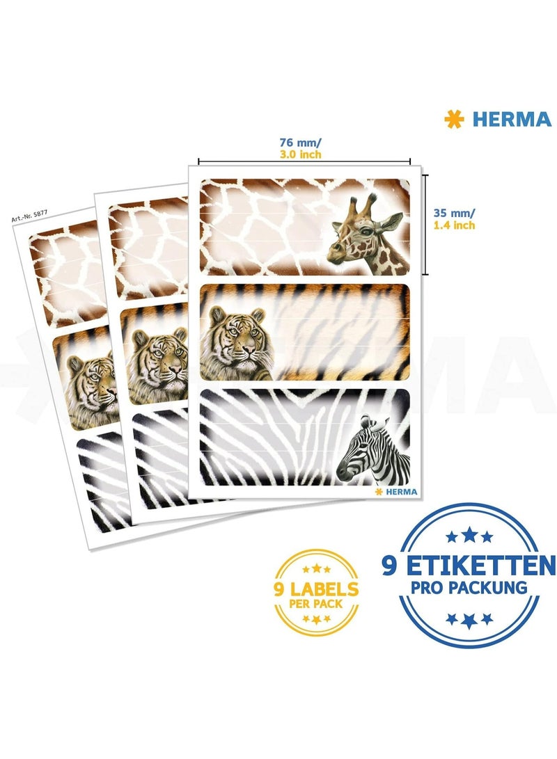 HERMA 5877 African Safari Animals Book Labels for School Kids, Self-Adhesive Lined Notebook Name Stickers, 76x35mm - 9 Pieces Pack - Image 3