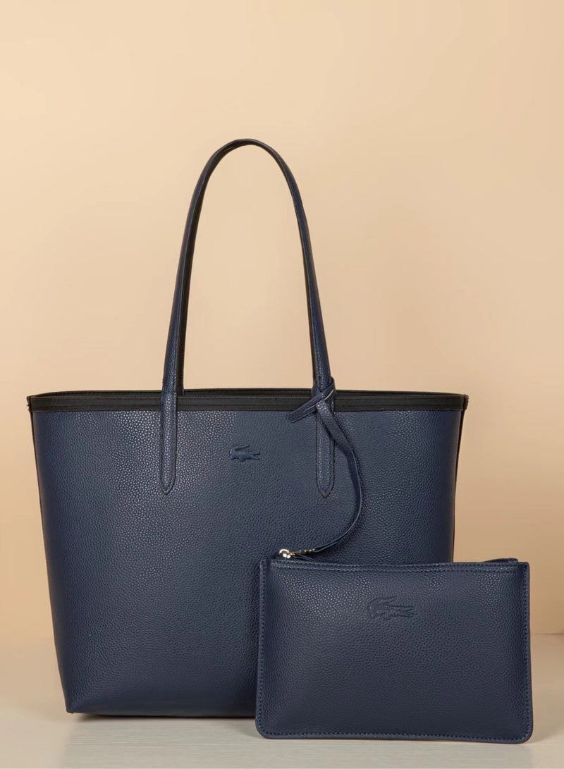 LACOSTE Lacoste Women's Double sided Two tone Large Capacity Handbag, Fashionable Multi functional, Black/Dark blue  - Image 2