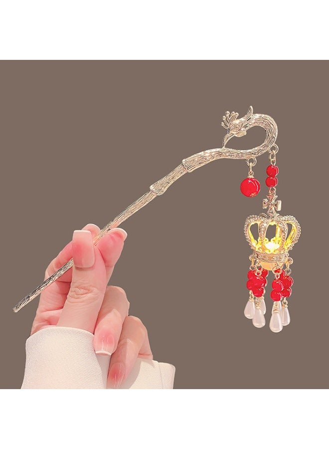 Palace Style Lantern Hairpin for Women - National Trend Metal Phoenix Hairpin, Glow-in-the-Dark Lantern Hair Stick, Traditional Chinese Headpiece