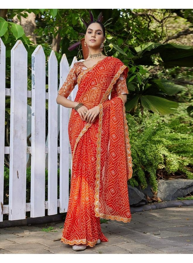 SIRIL Women's Georgette Bandhani Printed Saree with Unstitched Blouse Piece (4311S133_Orange) - Image 4