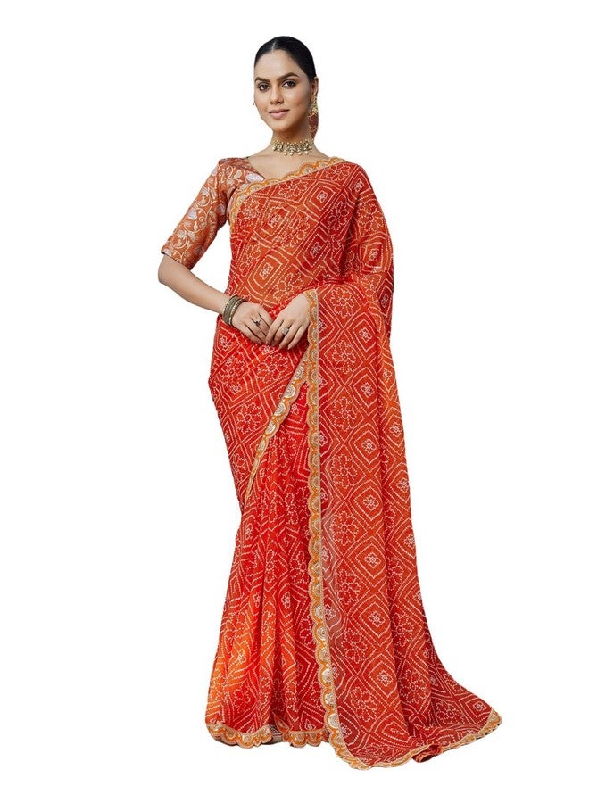 SIRIL Women's Georgette Bandhani Printed Saree with Unstitched Blouse Piece (4311S133_Orange) - Image 1