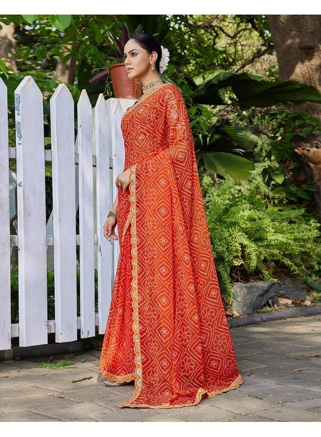 SIRIL Women's Georgette Bandhani Printed Saree with Unstitched Blouse Piece (4311S133_Orange) - Image 2