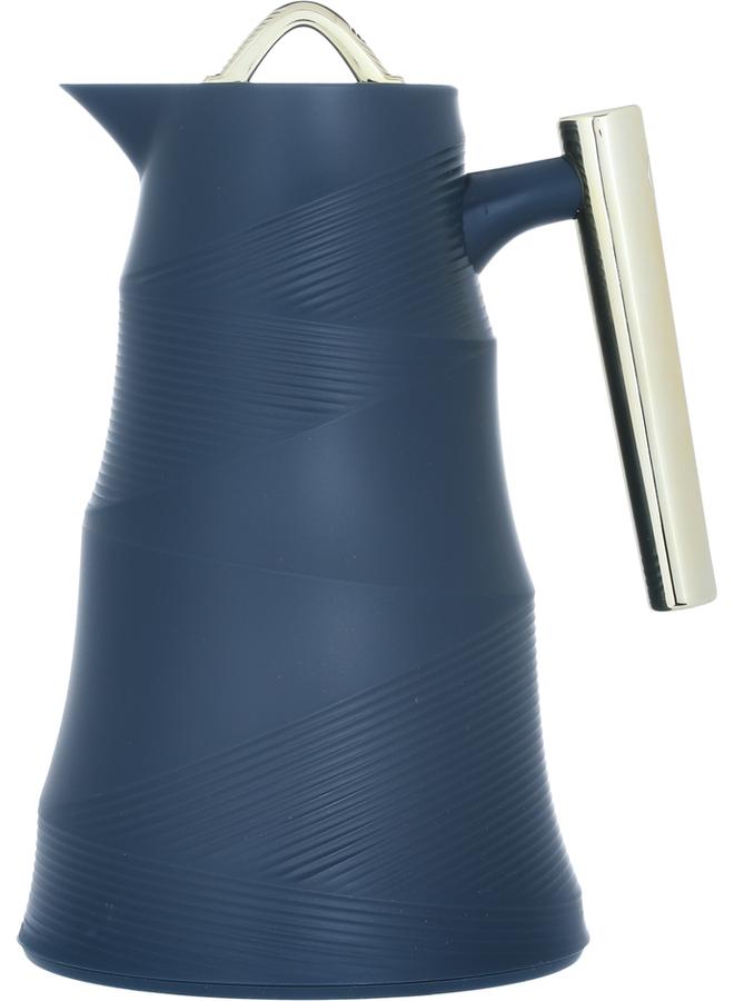 جلوري ترمس زجاجي من الخيزران سعة 1 لتر جسم بلاستيكي أزرق داكن - Image 1