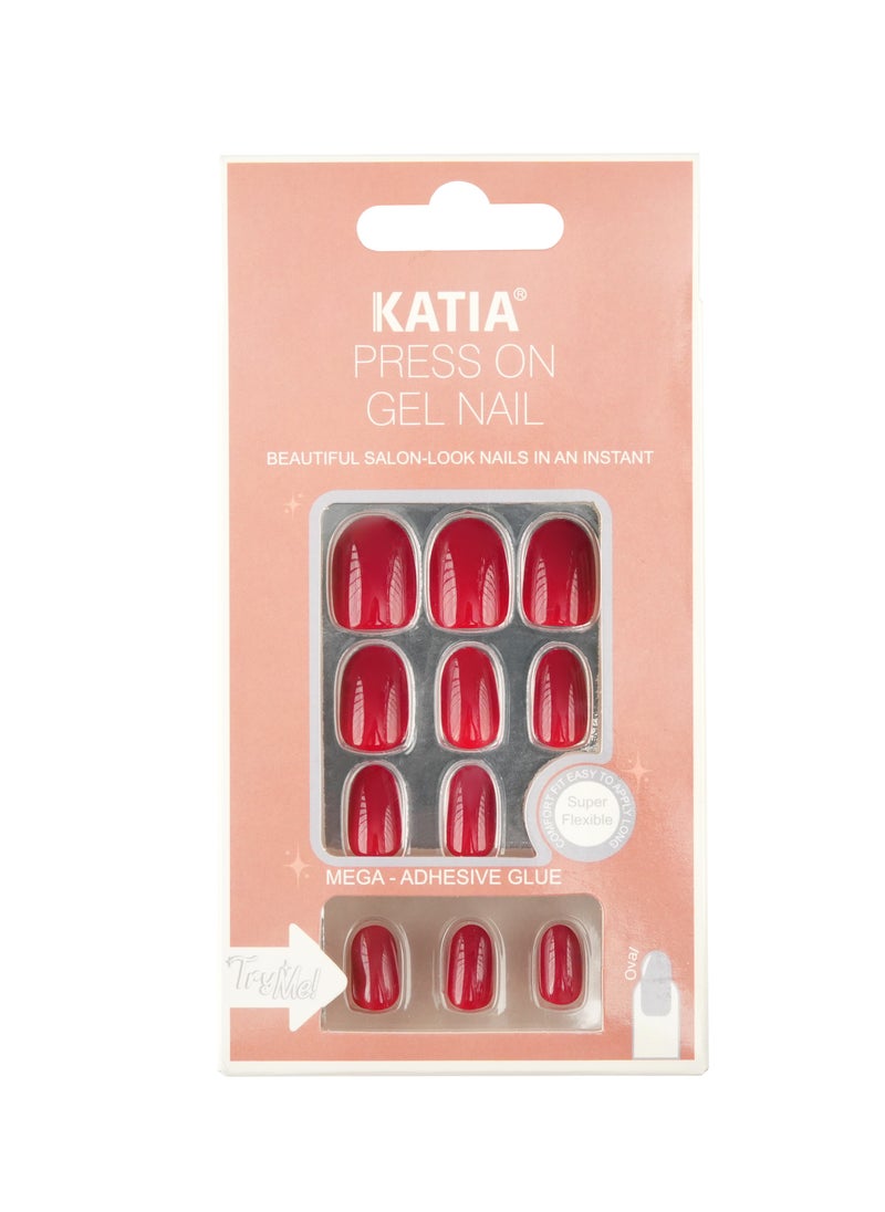 KATIA Katia Press On Gel Nail Oval - Shiny Red 22  - Image 1