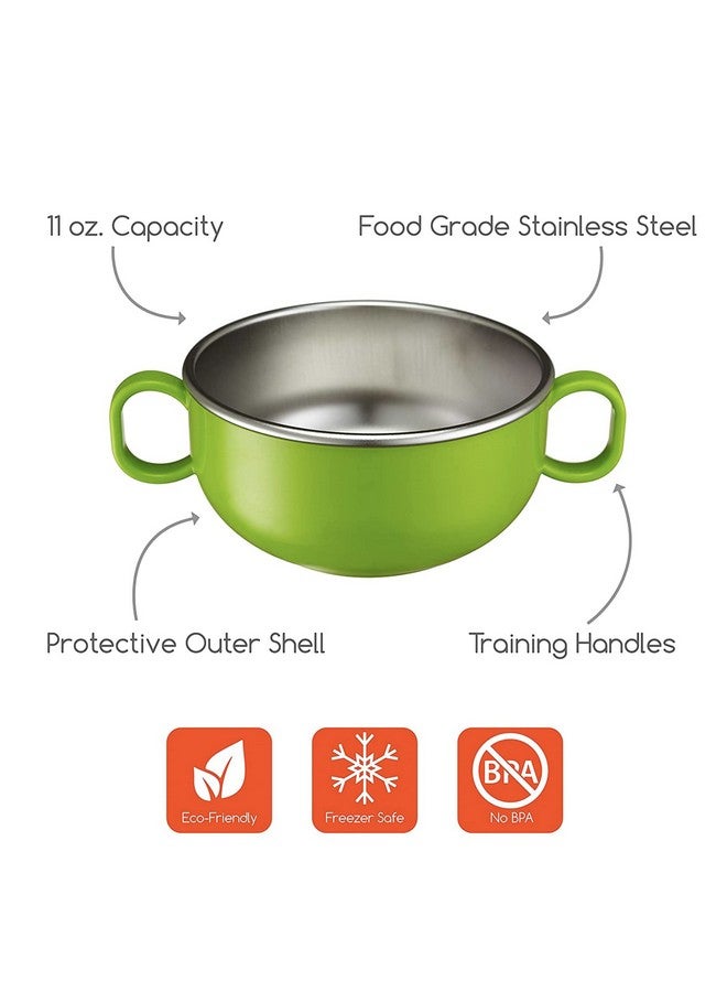 Innobaby Din Din Smart Stainless Steel Starter Feeding Bowl for Babies, Toddlers and Kids, BPA-Free, Green, 2-Pack - Image 2