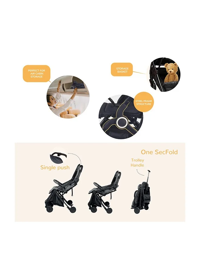 Nurtur Bravo Baby/Kids Travel Stroller 0 36 months, Storage Basket, Detachable Bumper, 5 Point Safety Harness, Compact Foldable Design, Grey