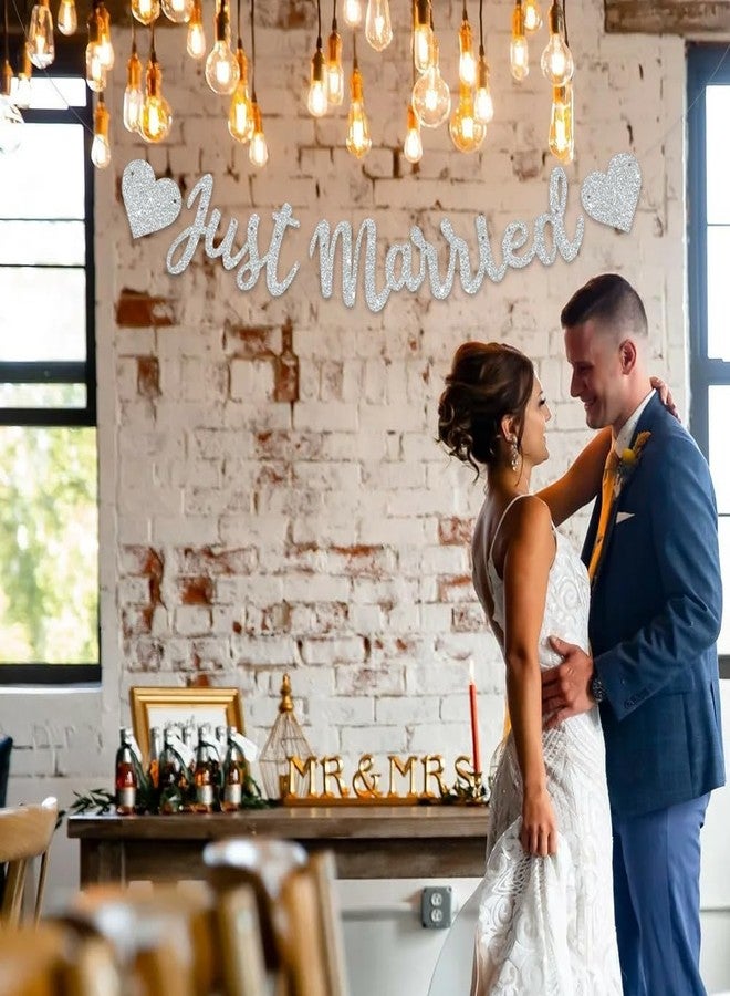 بيشيدا لافتة BEISHIDA الفضية لحفلات الزفاف - لا تحتاج إلى صنعها بنفسك، لافتة حفل زفاف لامعة، علامات للمتزوجين حديثًا، إكليل العازبة/العرائس، لوازم ديكور حفل الخطوبة، ديكورات حفل استقبال الزفاف. - Image 4