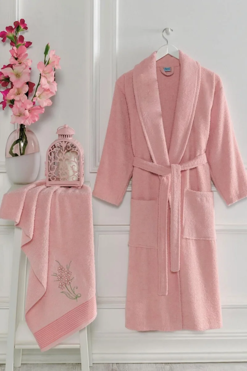 مبرا هوم Elmira Women's Pink Bathrobe Set Cotton Shawl