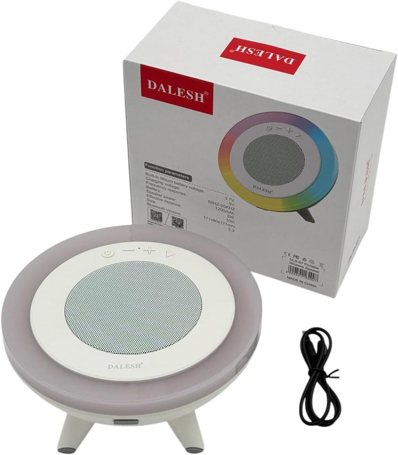 داليش سبيكر  dls-s7 محمول لاسلكي بلوتوث 5.3 مع حلقة إضاءة rgb ليد – صوت محيطي 5 واط، بطارية 1200mah، مدخل aux، usb، راديو fm، فتحة tf card – متوافق مع آيفون أندرويد تابلت لابتوب – سبيكر مكتبي بإضاءة أجواء للمنزل وغرفة النوم والمكتب والسفر والاستخدام الخارجي - Image 1