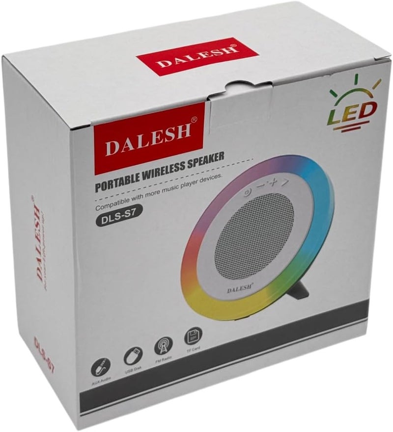 داليش سبيكر  dls-s7 محمول لاسلكي بلوتوث 5.3 مع حلقة إضاءة rgb ليد – صوت محيطي 5 واط، بطارية 1200mah، مدخل aux، usb، راديو fm، فتحة tf card – متوافق مع آيفون أندرويد تابلت لابتوب – سبيكر مكتبي بإضاءة أجواء للمنزل وغرفة النوم والمكتب والسفر والاستخدام الخارجي - Image 2