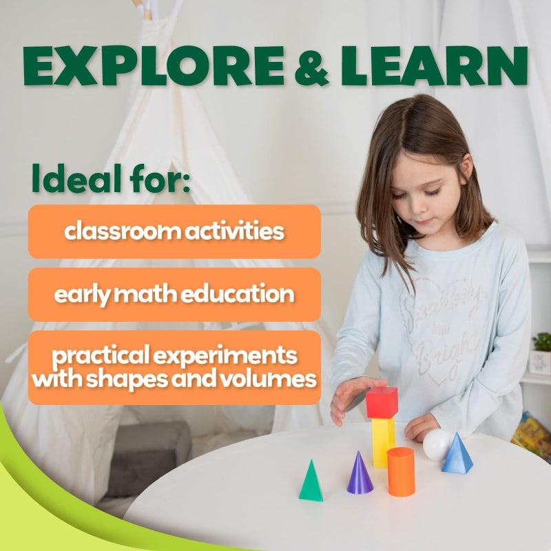 Skoolzy 7 Pcs 3D Shapes for Teaching and Math Manipulatives - Geometric Shapes and Geometric Solids, Math Teacher Supplies, Shapes for Math Manipulatives Kindergarten, 3D Shapes for Geometry Games - Image 5