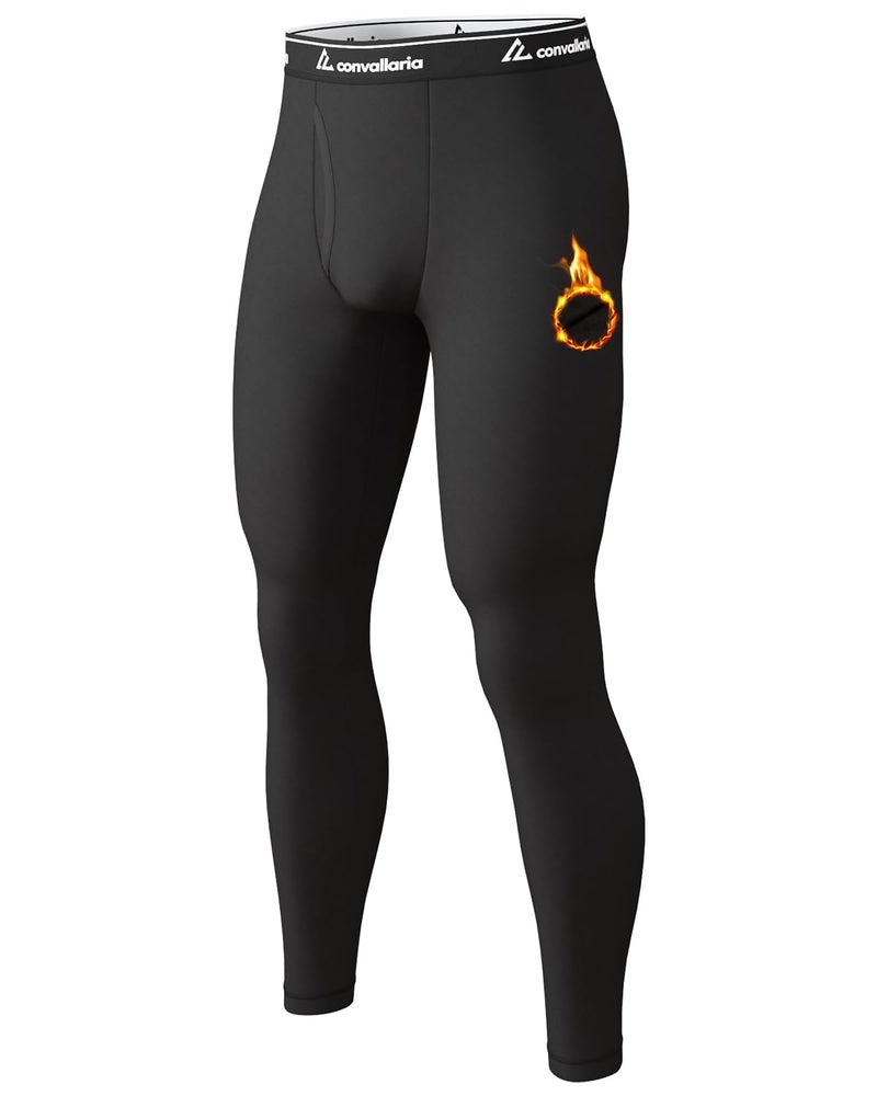 CL convallaria Men's Thermal Pants Fleece Lined Long Johns Compression Bottom Athletic Base Layer Cold Weather Gear 1 2 4 Pcs, Large, Black - Image 1