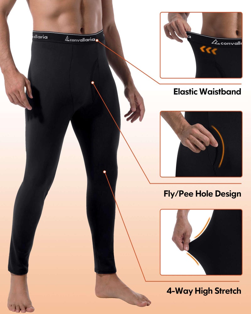 CL convallaria Men's Thermal Pants Fleece Lined Long Johns Compression Bottom Athletic Base Layer Cold Weather Gear 1 2 4 Pcs, Large, Black - Image 4