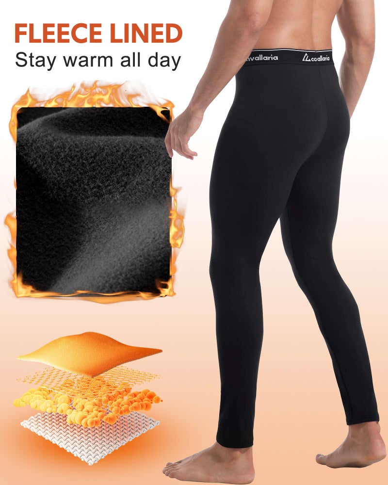 CL convallaria Men's Thermal Pants Fleece Lined Long Johns Compression Bottom Athletic Base Layer Cold Weather Gear 1 2 4 Pcs, Large, Black - Image 3