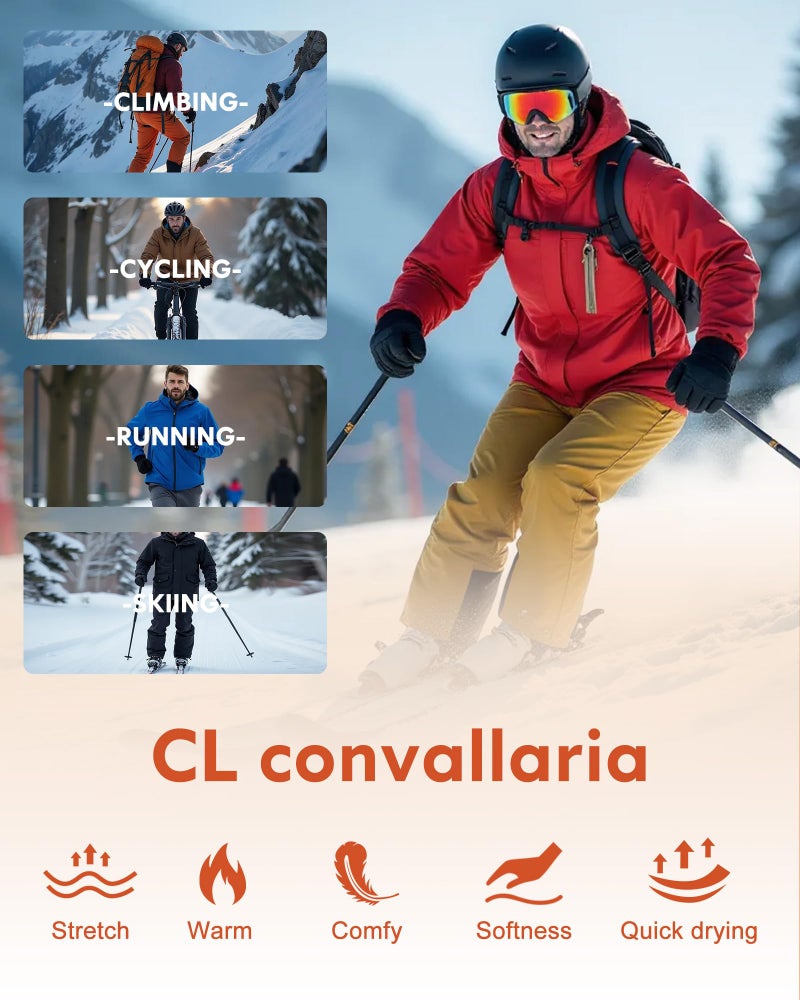 CL convallaria Men's Thermal Pants Fleece Lined Long Johns Compression Bottom Athletic Base Layer Cold Weather Gear 1 2 4 Pcs, Large, Black - Image 5