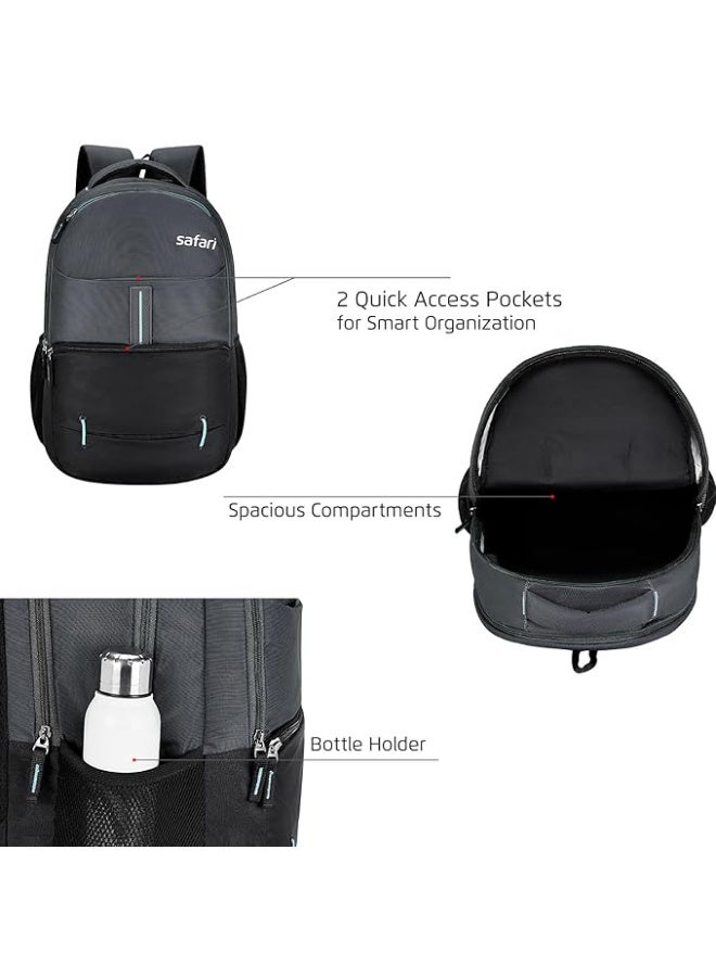 Safari Impact 35L Laptop Backpack Bag for Men & Women, School Bag for Boys & Girls, Ideal for Office/School/College, 3 Compartment Backpack with Rain Cover, Bottle Holder, & Organizer, Grey - Image 2