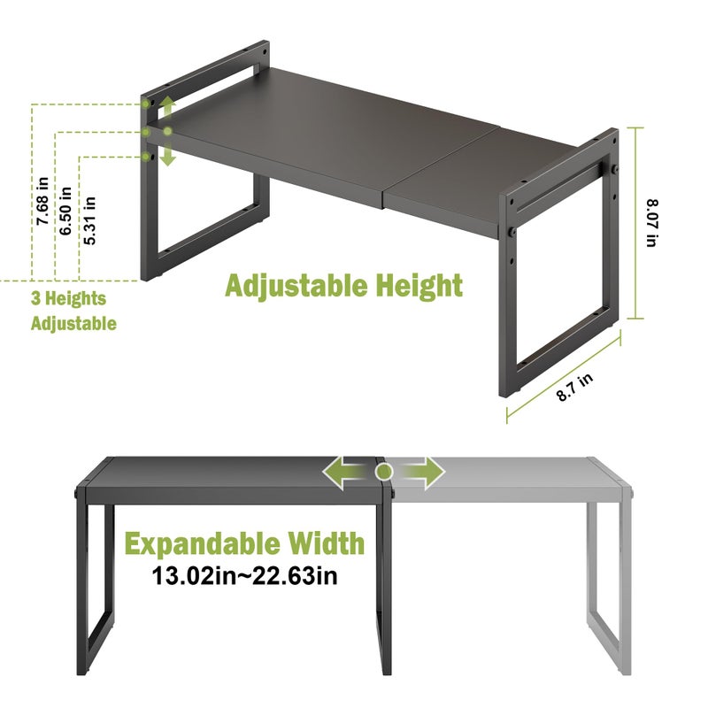 DOLALIKE Expandable kitchen Countertop Organizer, Stackable Cabinet Shelf Organizers, Space Saving Spice Rack Pantry Storage for Bathroom Office (Black, 1 Pack) - Image 5