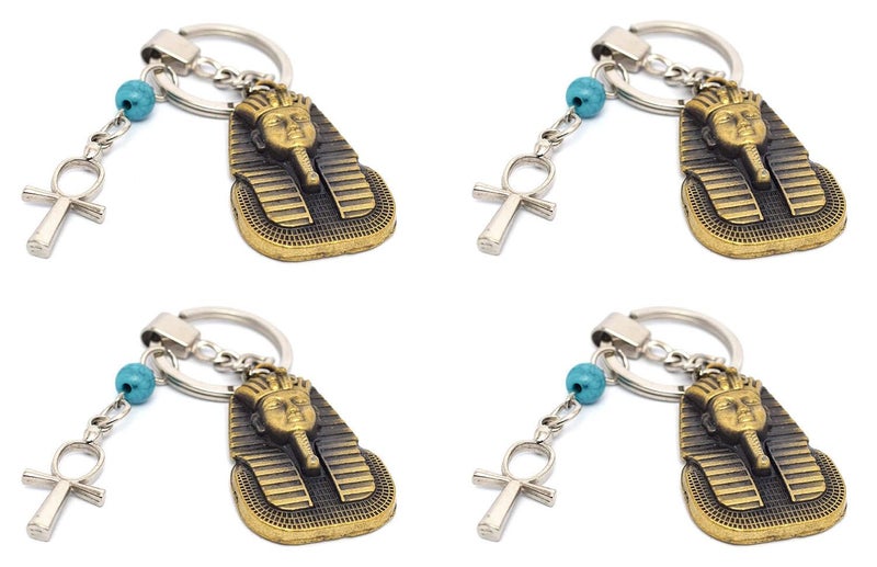 immatgar 4 pieces of pharaonic Egyptian Tutankhamun with ankh key keychain Egyptian souvenirs gifts from Egypt (Burnt Yellow)
