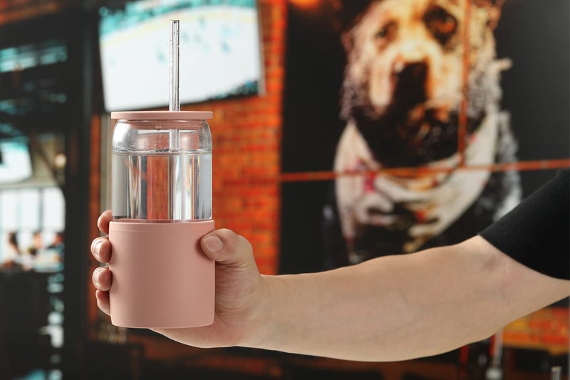 Sunseeke Glass Tumbler with Straw and Lid  16oz Ice Coffee Cup  Silicone Sleeve Cleaning Brushes  Drinking Glasses for Water  Iced Coffee  Smoothie -BPA Free -3Pack - Image 4