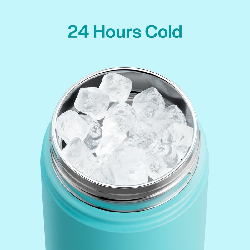 ENCOOL Kids Insulated Water Bottle with Straw - 12oz Stainless Steel Water Bottle with Dual Spouts, Leak-Proof, BPA-Free, Double Wall Vacuum Keeps Cold for 24 Hours for Sports, Travel (Aquamarine Blue) - Image 4
