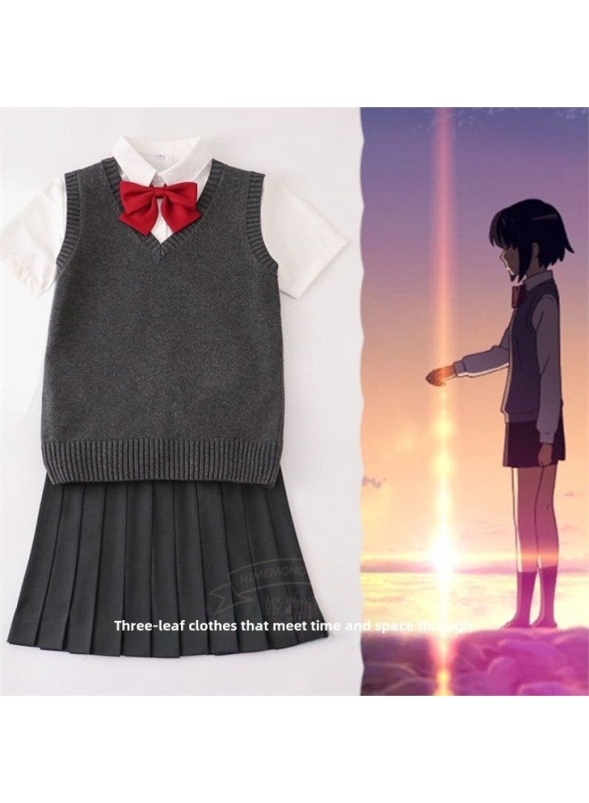 Ji Said "your Name." Lihua Long COS Clothing Gongshui Sanye COSPLAY Uniform A Suit In Stock-Specifications:Three-leaf Three-piece Set + Dark Gray Vest-Color:Please Note That The Upper And Lower Sizes Are Different  - Image 1