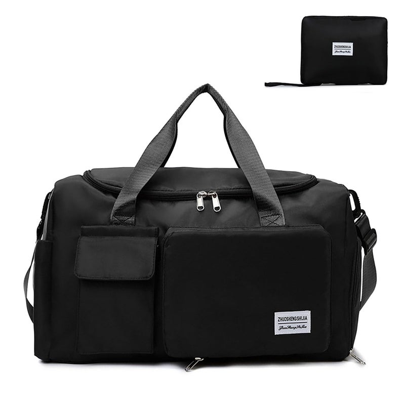 acdiac Multipurpose 20L Foldable Duffel Bag Gym Yoga Bag Carry-On Shopping Sack Travel Organizer Cabin Bag Sundry Package Wet&Dry Compartment, Black, Modern Casual - Image 1