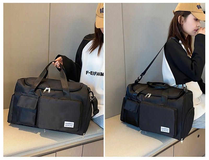 acdiac Multipurpose 20L Foldable Duffel Bag Gym Yoga Bag Carry-On Shopping Sack Travel Organizer Cabin Bag Sundry Package Wet&Dry Compartment, Black, Modern Casual - Image 2