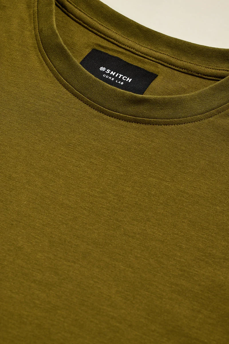 SNITCH  Olive Solid Long Sleeve Slim Fit Casual T-Shirt for Men | Best Price UAE