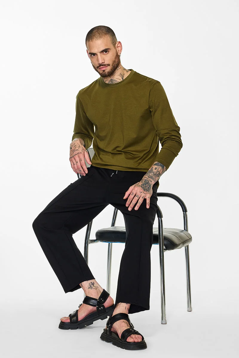 SNITCH  Olive Solid Long Sleeve Slim Fit Casual T-Shirt for Men | Best Price UAE