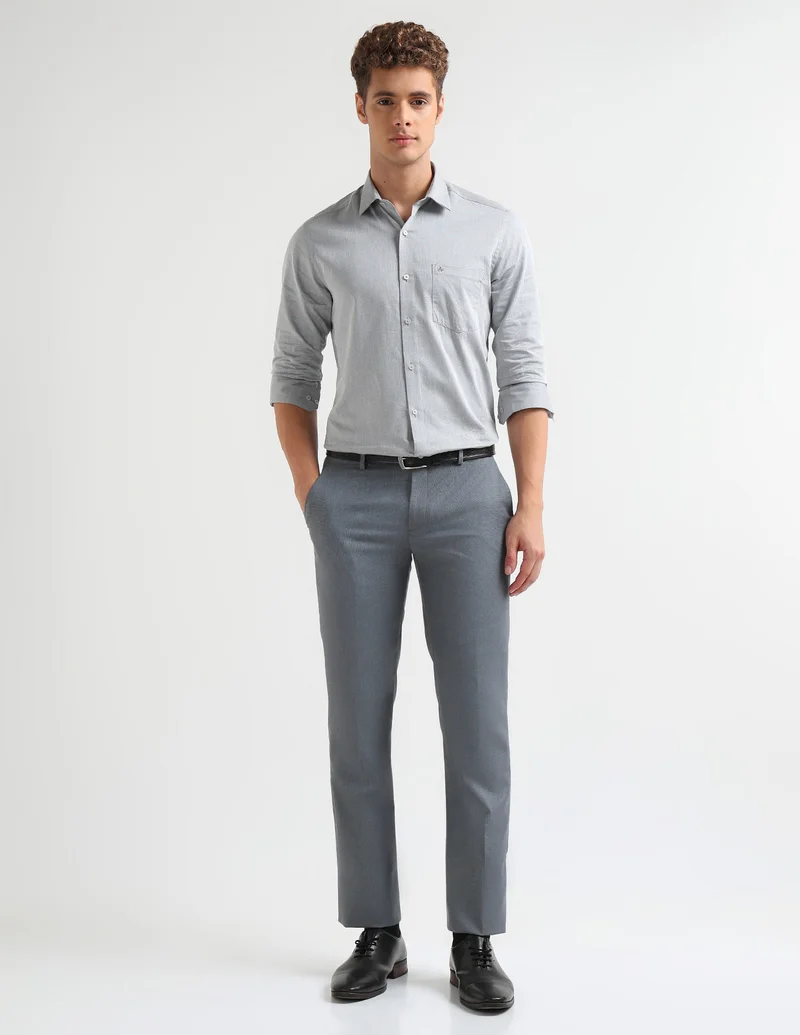 Arrow Grey Dobby Textured Trousers for Men | Best Price UAE