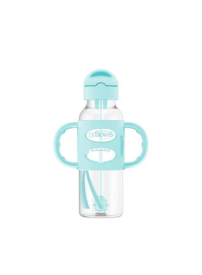 Dr. Brown's Dr. Brown's Milestones Narrow Sippy Straw Bottle, Spill-Proof with 100% Silicone Handles and Weighted Straw, 8 oz/250 mL, Gray & Green, 6m+  - Image 4