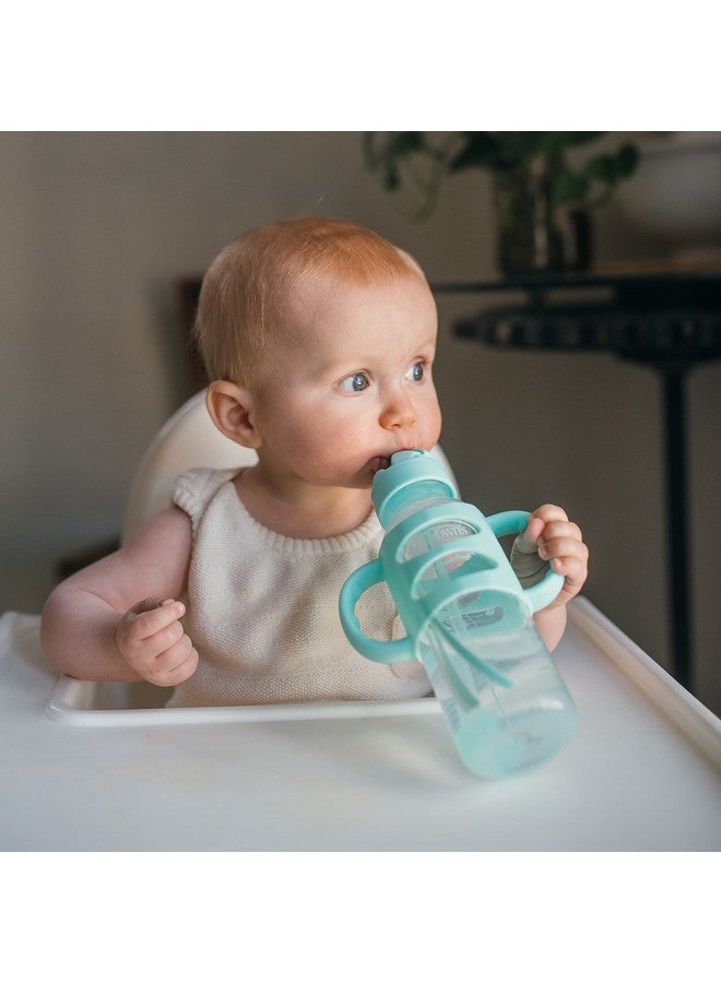 Dr. Brown's Dr. Brown's Milestones Narrow Sippy Straw Bottle, Spill-Proof with 100% Silicone Handles and Weighted Straw, 8 oz/250 mL, Gray & Green, 6m+  - Image 2