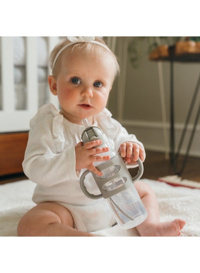 Dr. Brown's Dr. Brown's Milestones Narrow Sippy Straw Bottle, Spill-Proof with 100% Silicone Handles and Weighted Straw, 8 oz/250 mL, Gray & Green, 6m+  - Image 5