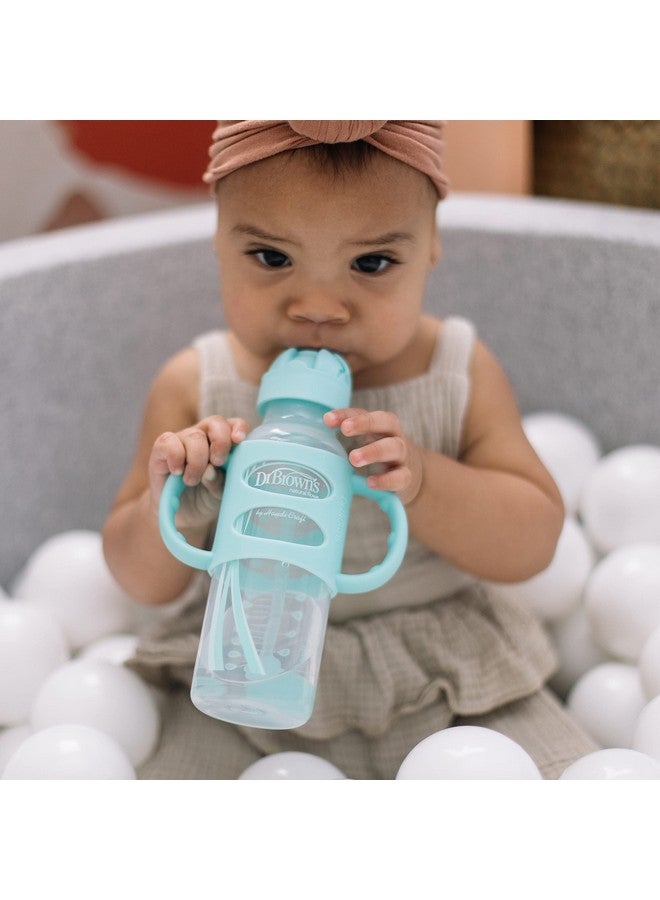 Dr. Brown's Dr. Brown's Milestones Narrow Sippy Straw Bottle, Spill-Proof with 100% Silicone Handles and Weighted Straw, 8 oz/250 mL, Gray & Green, 6m+  - Image 3