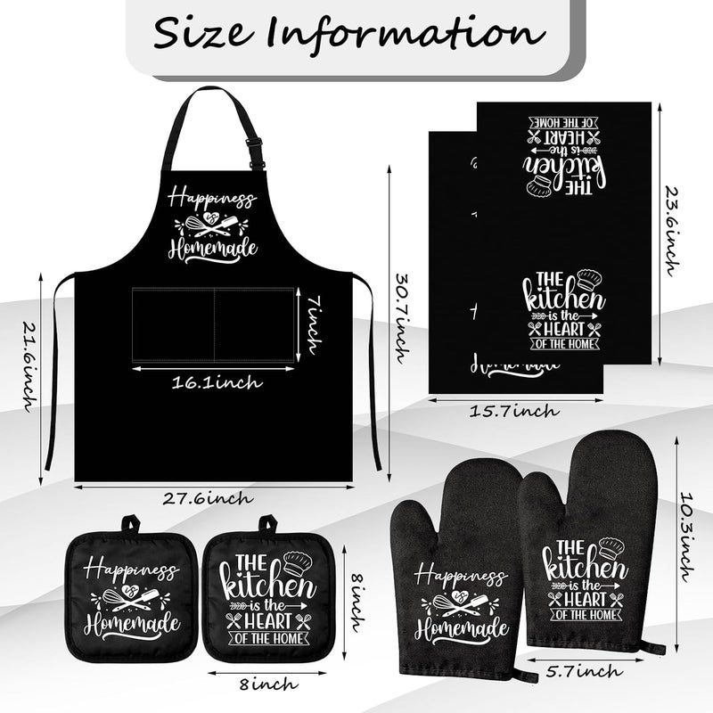 Sratte Sratte 7 Pcs Kitchen Towels Oven Mitts and Pot Holders with Cooking Apron 1 Chef Cooking Apron 2 Dish Towels 2 Kitchen Oven Mitts 2 Heat Resistant Pot Holder with Hanging Loop Set Delicate  - Image 3