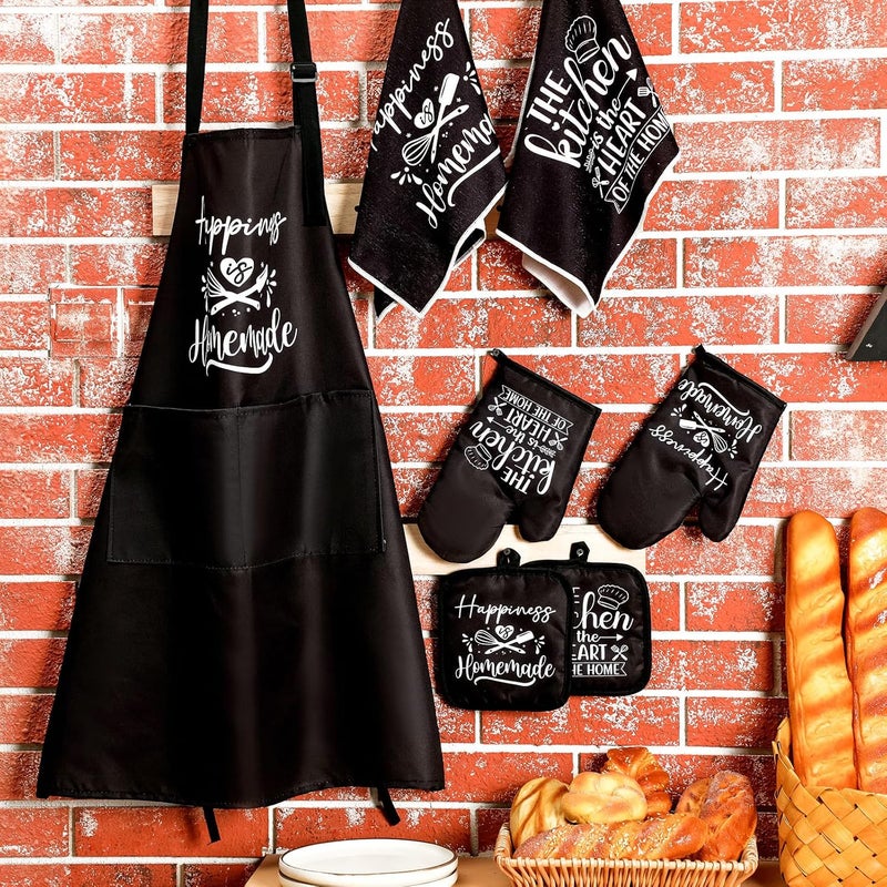 Sratte Sratte 7 Pcs Kitchen Towels Oven Mitts and Pot Holders with Cooking Apron 1 Chef Cooking Apron 2 Dish Towels 2 Kitchen Oven Mitts 2 Heat Resistant Pot Holder with Hanging Loop Set Delicate  - Image 5