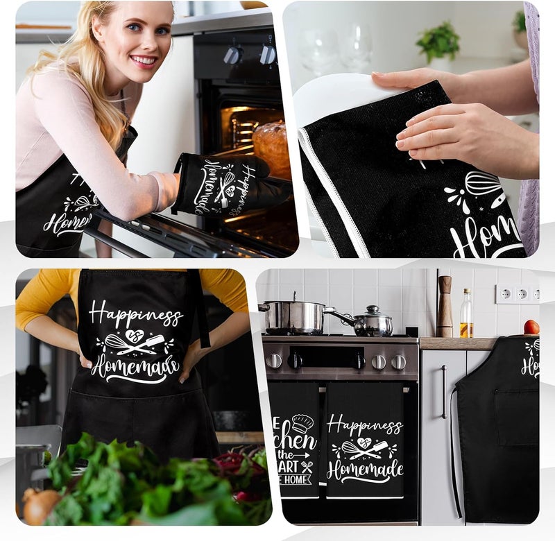 Sratte Sratte 7 Pcs Kitchen Towels Oven Mitts and Pot Holders with Cooking Apron 1 Chef Cooking Apron 2 Dish Towels 2 Kitchen Oven Mitts 2 Heat Resistant Pot Holder with Hanging Loop Set Delicate  - Image 4
