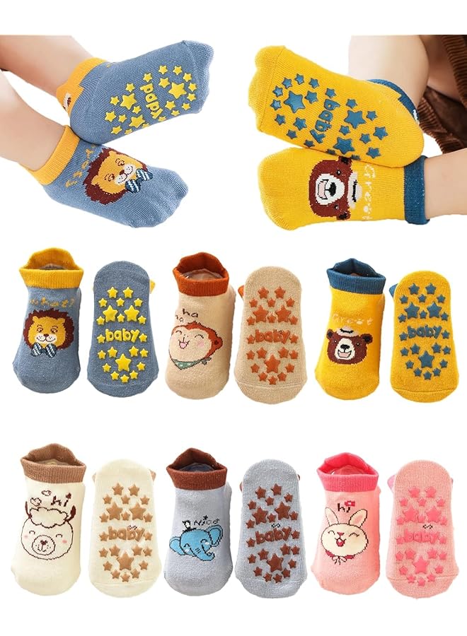 erorex 6Pcs Baby Non Skid Grip Socks Kids Cartoon Cute Floor Ankle Socks With Grips Cotton Animal Socks - Image 1